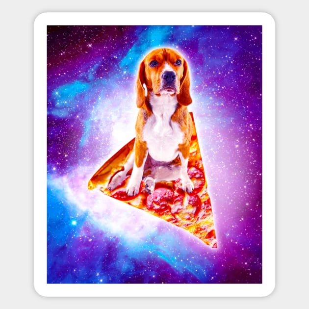 Outer Space Galaxy Dog Riding Pizza Sticker by Random Galaxy